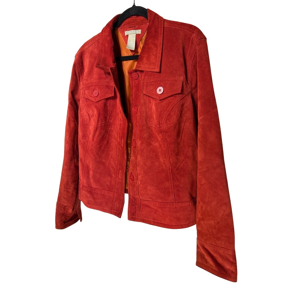 Fieldgear Genuine Suede Leather Trucker Jacket Vermilion Red-Orange Size XL